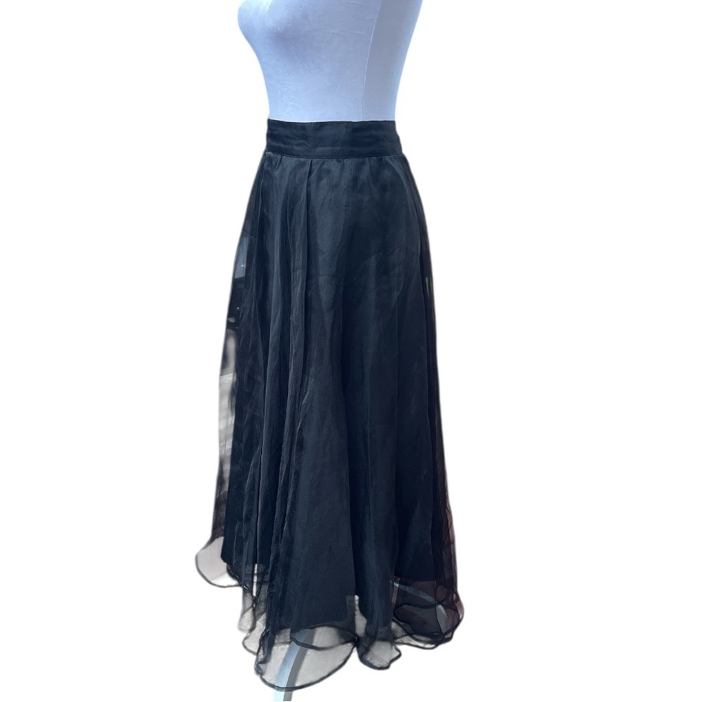 Vintage Black Sheer Overlay Midi Skirt High Waist A-Line XS 0-2 - Picture 4 of 8